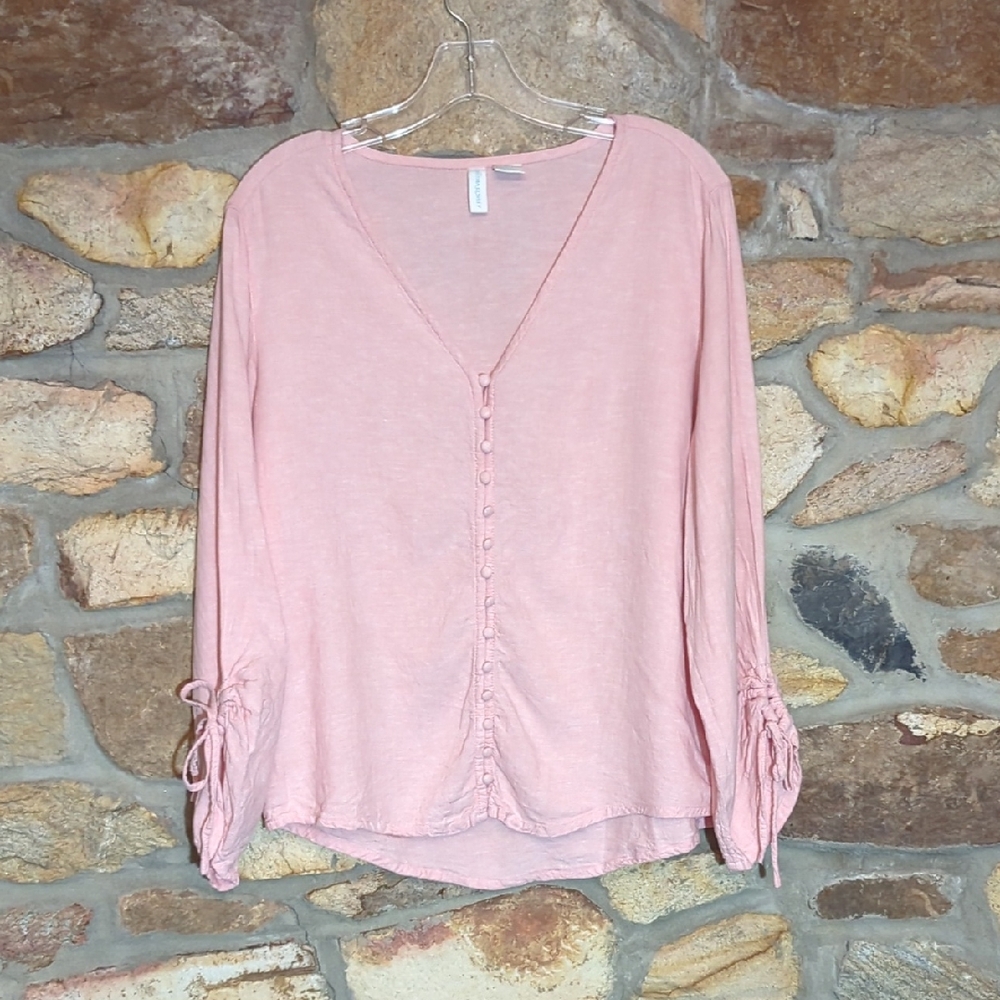 Cynthia Rowley Linen Blend Pink Button-Up Blouse